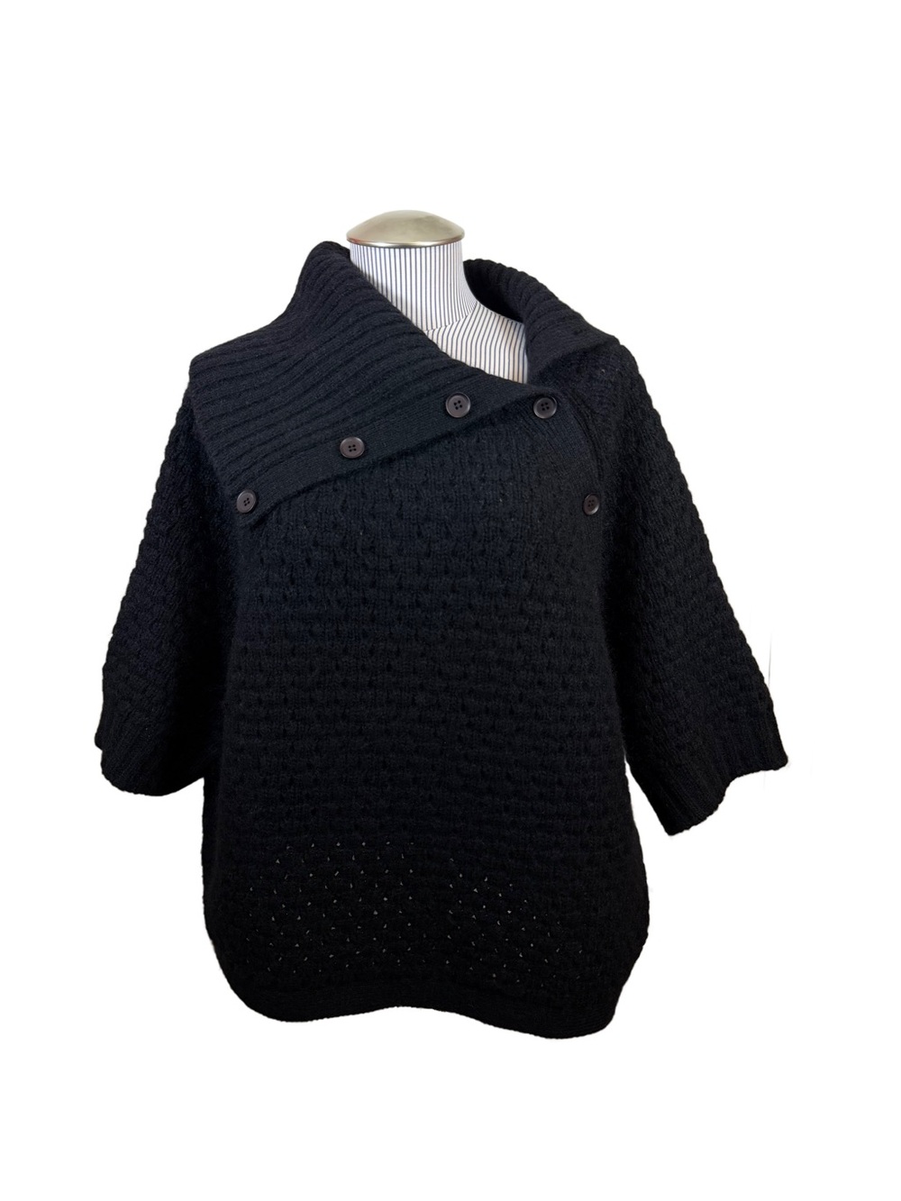 tseSAY by TSE Black Asymmetrical Button Cashmere Mohair Wool Blend Sweater M